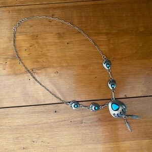 Vintage Native American Sterling Silver Turquoise Bear Claw Necklace
